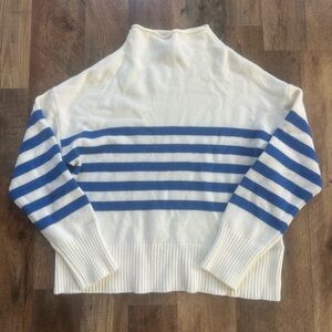 Striped Blue and White Turtleneck Sweater